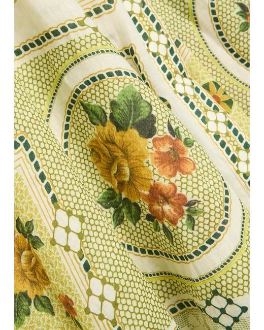 ALÉMAIS Yellow Dixie Printed Ramie Maxi Shirt Dress