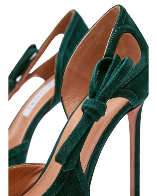 Aquazzura Green Soave 105 Bow-Detailed Cutout Suede Pumps