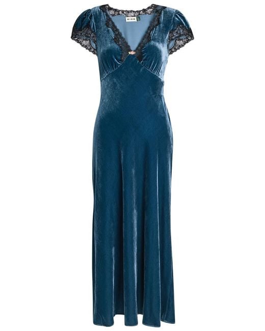 Rixo Blue Clarice Lace-Trim Georgette Midi Dress