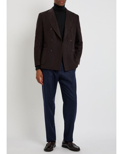 Boglioli Black Herringbone Double-Breasted Wool Blazer for men