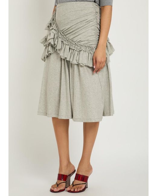 Dries Van Noten Natural Humairah Ruched Cotton Midi Skirt