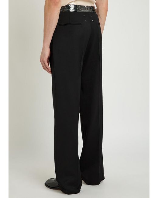 Maison Margiela Black Tape-Effect Straight-Leg Wool Trousers for men