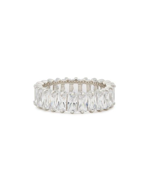 Rosie Fortescue Jewellery White Crystal-Embellished Rhodium-Plated Ring