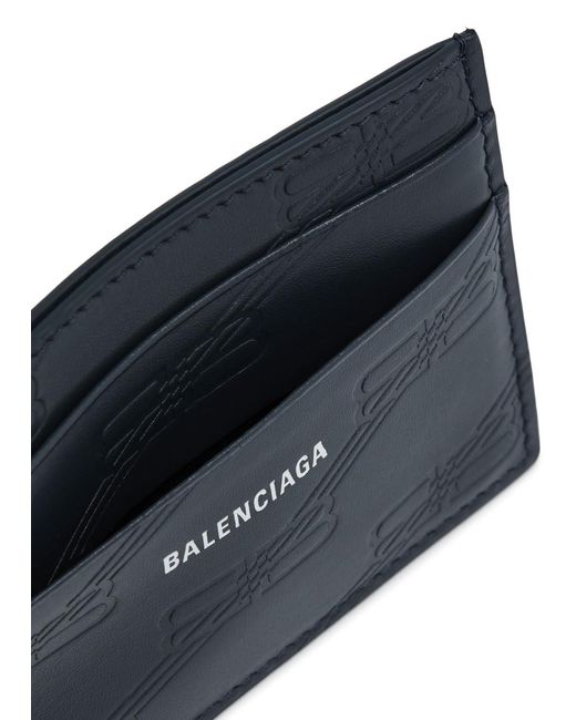 Balenciaga Blue Logo-debossed Leather Card Holder for men