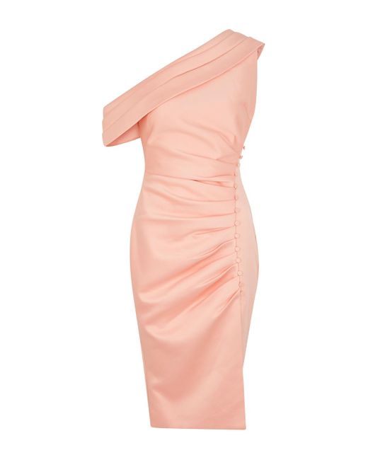 Lavish Alice Pink Peach One-shoulder Satin Dress