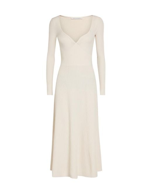 Maria McManus White Ribbed-Knit Midi Dress