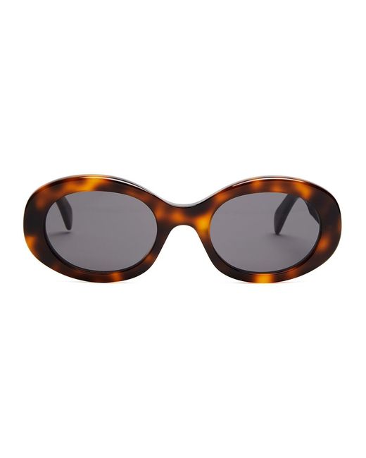 Céline Brown Oval-frame Sunglasses Metal Logo Plaque At Temples, 100% Uv Protection