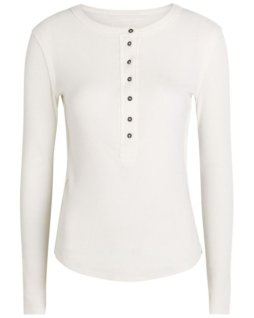 Free People White Jamie Henley Ribbed Stretch-Cotton Top