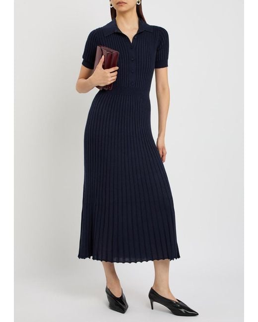 Gabriela Hearst Blue Amor Ribbed Cashmere-Blend Midi Dress