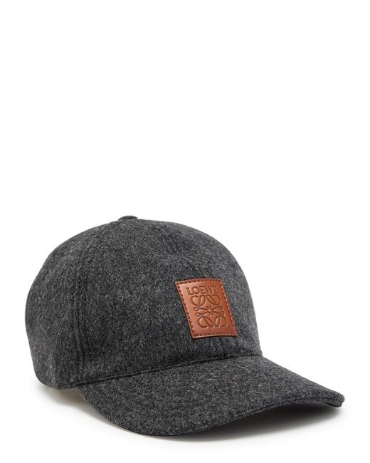 Loewe Black Anagram Leather And Wool-Blend Cap for men