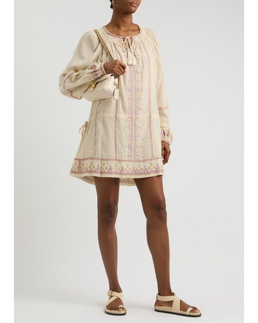Isabel Marant Natural Parsley Embroidered Cotton-Voile Mini Dress