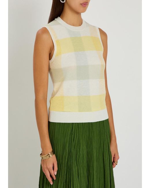 Vince Yellow Checked Fine-Knit Wool Tank Top