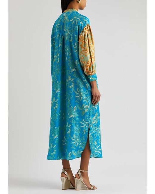 Hannah Artwear Blue Sierra Printed Silk Midi Dress