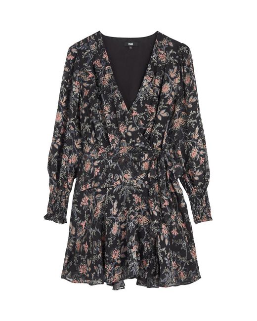 PAIGE Gray Audriana Floral-Applique Mesh Wrap Mini Dress