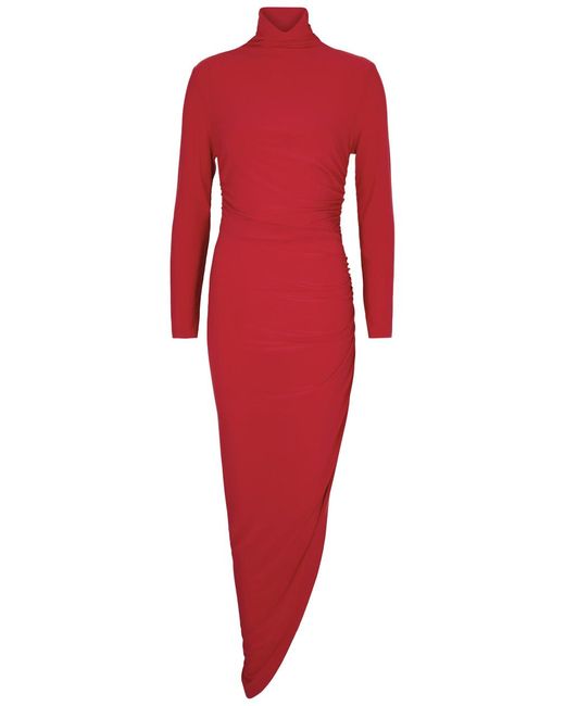 Norma Kamali Red Ruched Stretch-jersey Maxi Dress
