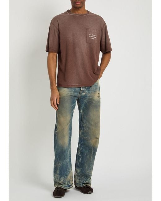 Acne Brown Distressed Cotton-Blend T-Shirt for men