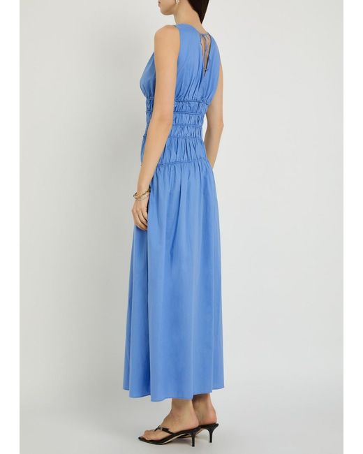 Faithfull The Brand Blue Saja Smocked Cotton Maxi Dress