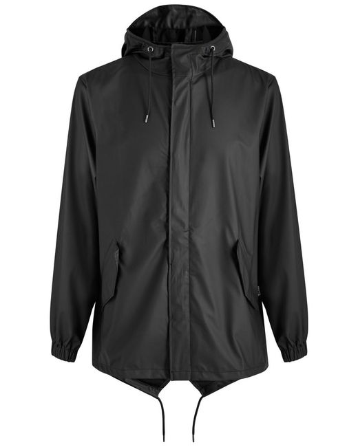 Rains Black Hooded Rubberised Parka for men
