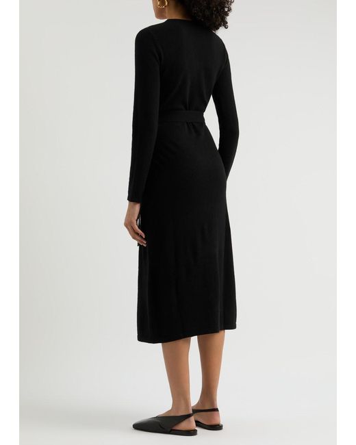 Diane von Furstenberg Black Astrid Wool-Blend Midi Wrap Dress