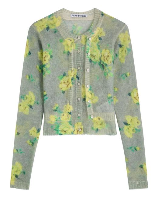 Acne Green Floral Mohair-Blend Cardigan