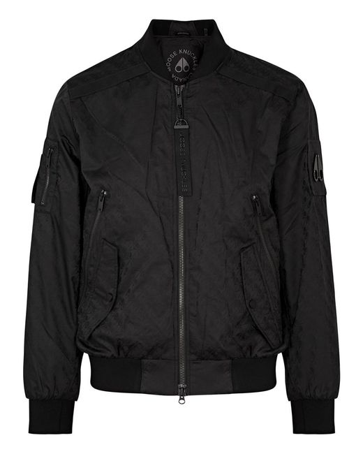 Moose Knuckles Black Courville Logo-Jacquard Shell Bomber Jacket for men