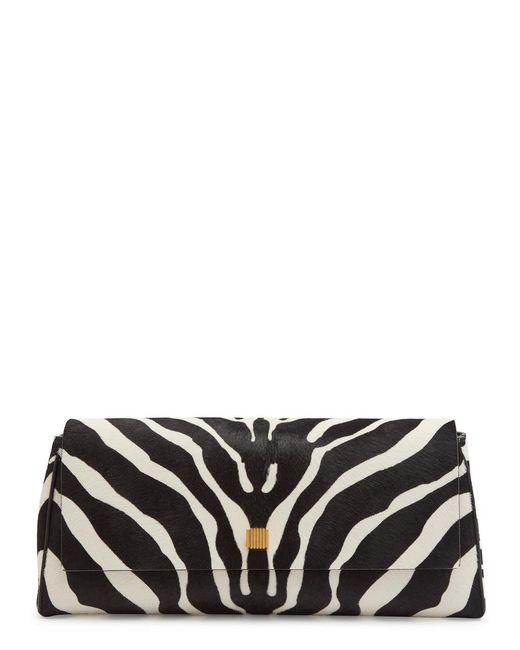 Khaite White Audrey Zebra-Print Calf-Hair Clutch