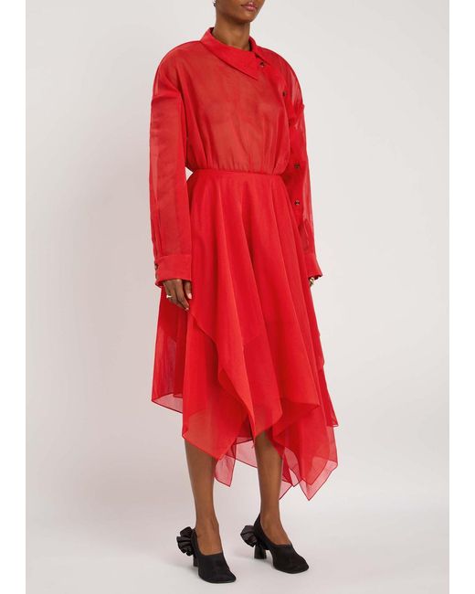 A.W.A.K.E. MODE Red Organza Silk-Chiffon Shirt Dress