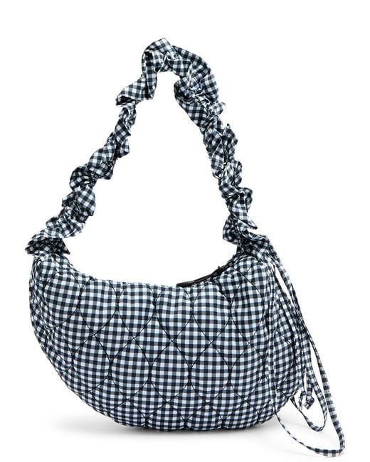 Damson Madder Blue Kidney Ruched Gingham Shell Shoulder Bag