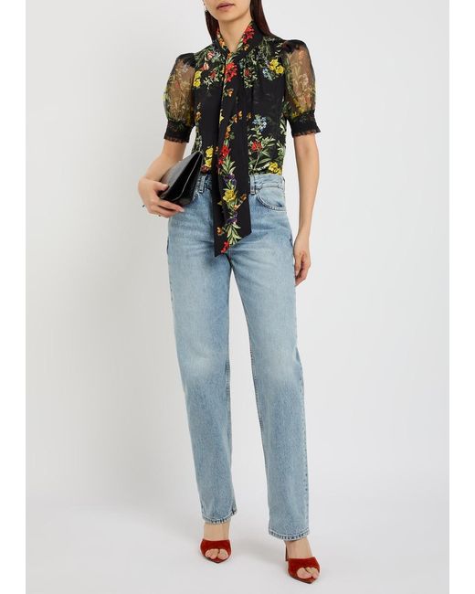 Alice + Olivia Black Brentley Floral-Print Woven Blouse