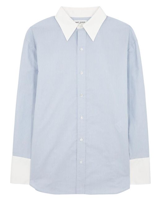 Saint Laurent Blue Striped Cotton-Poplin Shirt