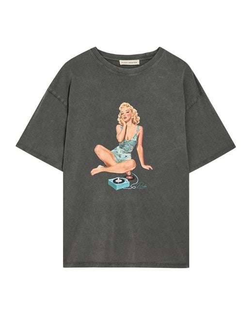 Duke & Dexter Gray Pin Up Printed Cotton T-Shirt for men