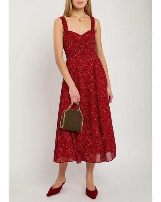 Reformation Red Lela Floral-Print Georgette Midi Dress