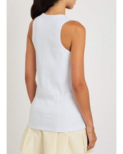 Moncler White Crystal-Embellished Logo Appliqué Stretch-Cotton Tank