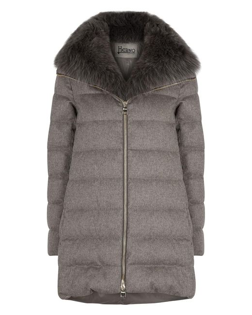 Herno Gray Quilted Silk-Blend Coat