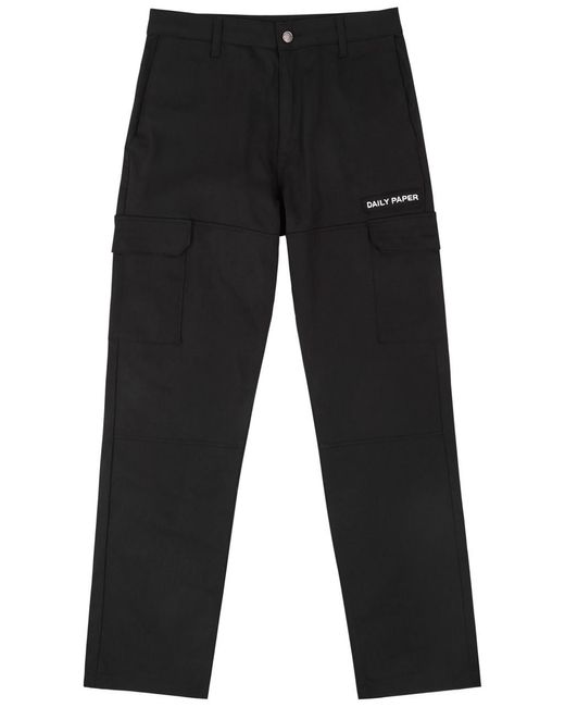 Daily Paper Black Logo-embroidered Twill Cargo Trousers for men