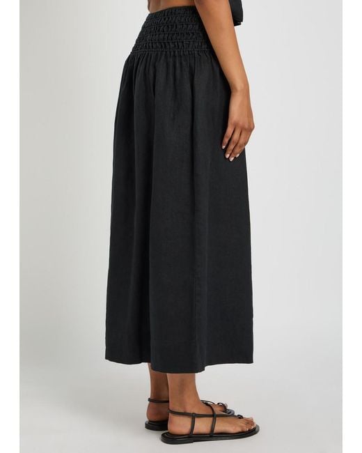Rails Blue Alessa Shirred Linen Midi Skirt