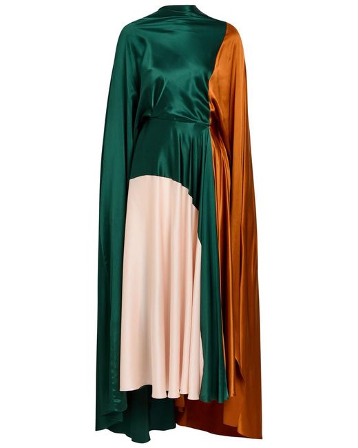 Roksanda Green Neolitsea Draped Colour-Block Silk Maxi Dress