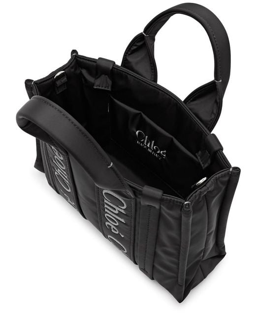 Chloé Woody Small Nylon Tote in Black | Lyst