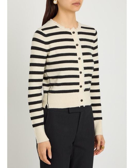 Maria McManus Black Fringed Striped Cashmere And Cotton-Blend Cardigan
