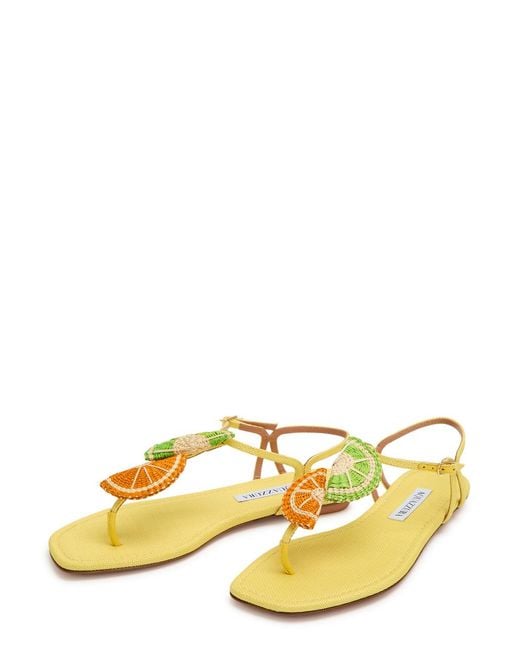 Aquazzura Yellow Citrus Sugar Appliquéd Woven Raffia Sandals