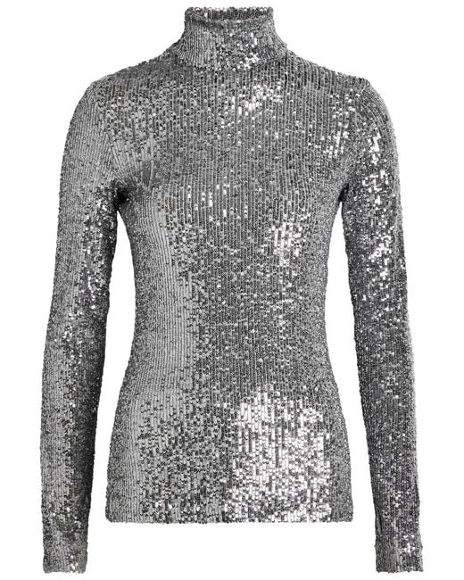 Rabanne Gray Sequin-Embellished Mesh Top
