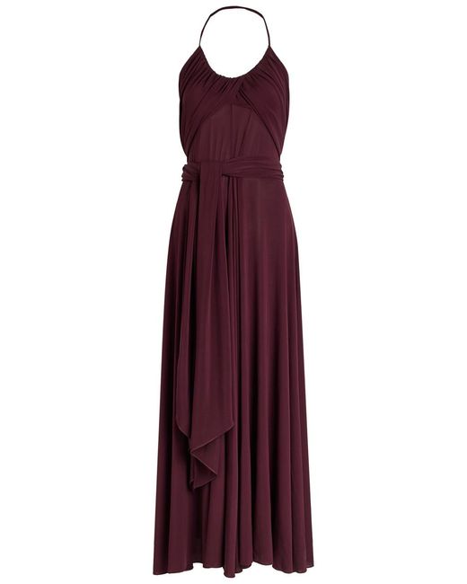 Alaïa Purple Draped Stretch-Mesh Maxi Dress