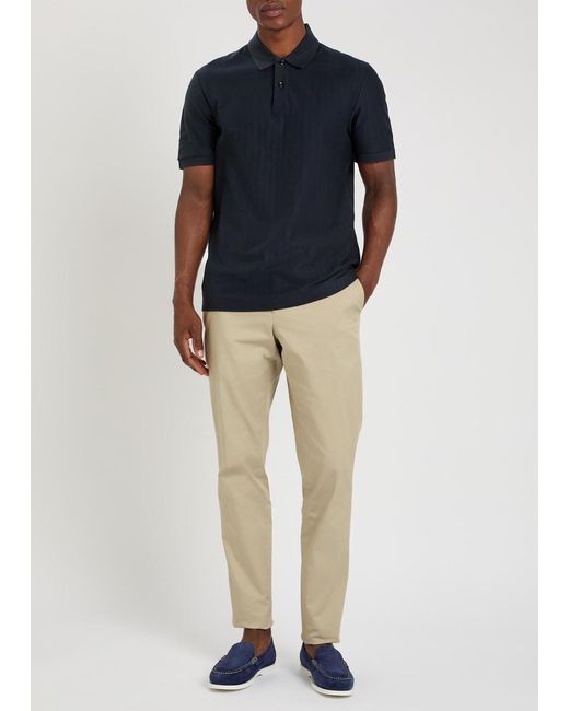 Boss Blue Parley Striped-Knit Cotton Polo Shirt for men