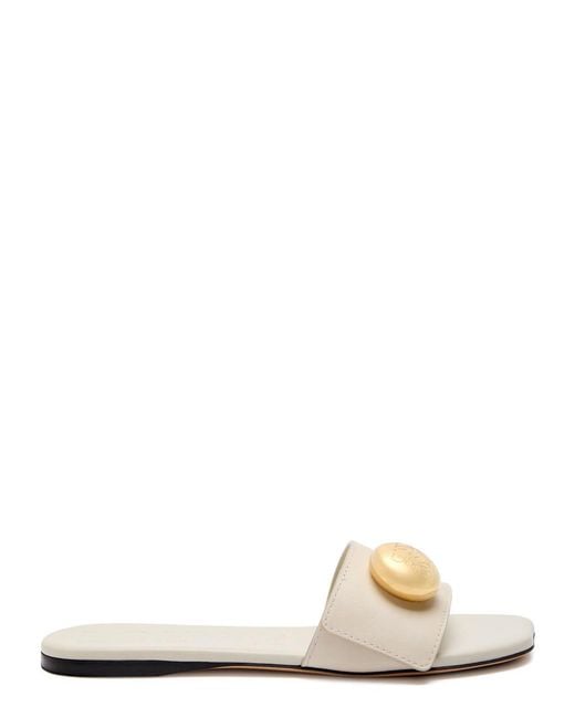 Loewe White Pebble Logo Leather Sliders