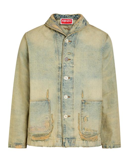 KENZO Green Shawl-Collar Distressed Jacket for men