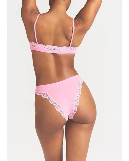 Skims Pink Lace-Trimmed Stretch-Jersey Bralette