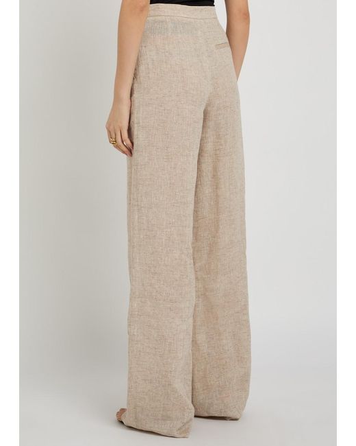 Emporio Armani Natural Wide-Leg Linen-Blend Trousers