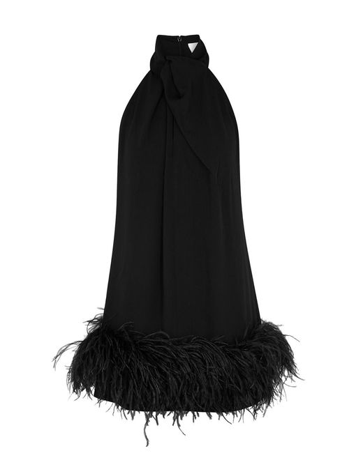 16Arlington Black Cynthia Feather-Trimmed Mini Dress