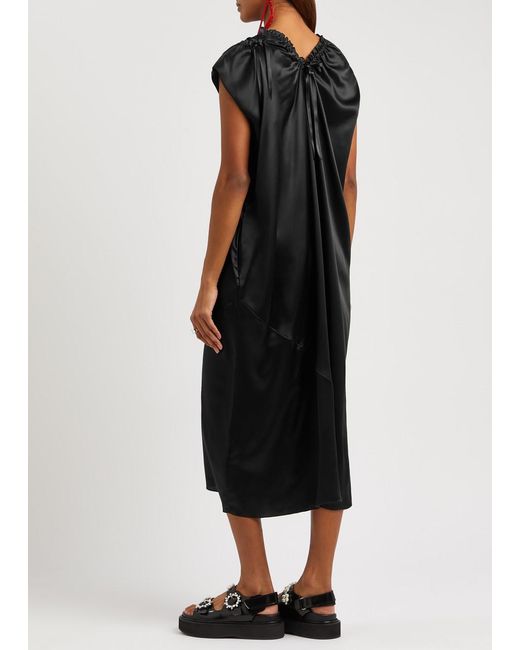Simone Rocha Black Bow-embellished Silk-satin Midi Dress