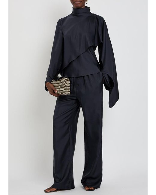 Rohe Black Draped Asymmetric Silk Top